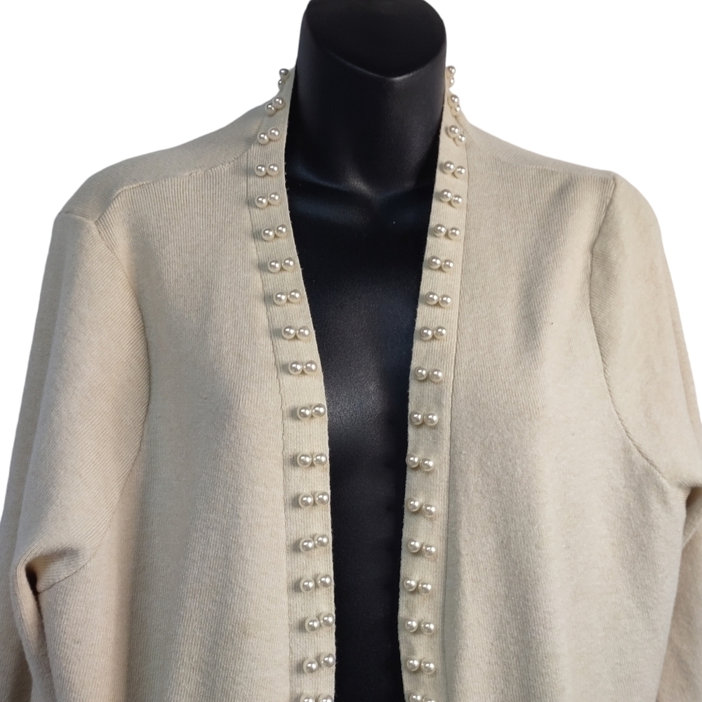 On Twelfth Sweater Cardigan Women's Cream Open Front Sweater Cardigan Size M - Picture 4 of 11